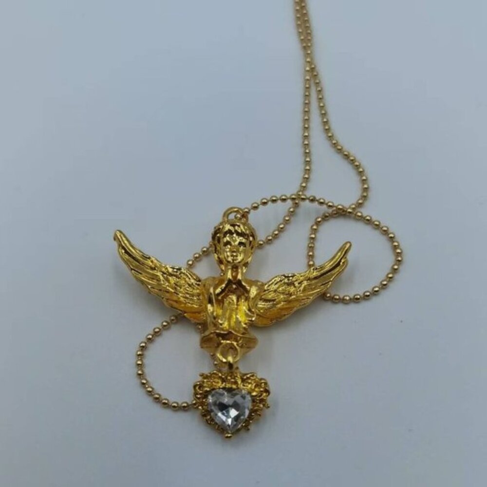Zircon Gold Stainless Steel Angel Necklace